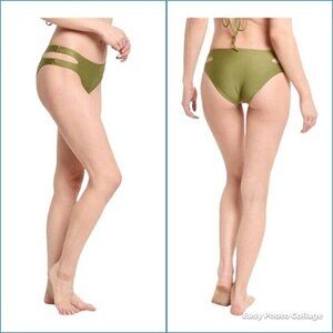 Splendid Art Deco Reversible Bikini Bottom Olive Green & Aqua Size M NWT